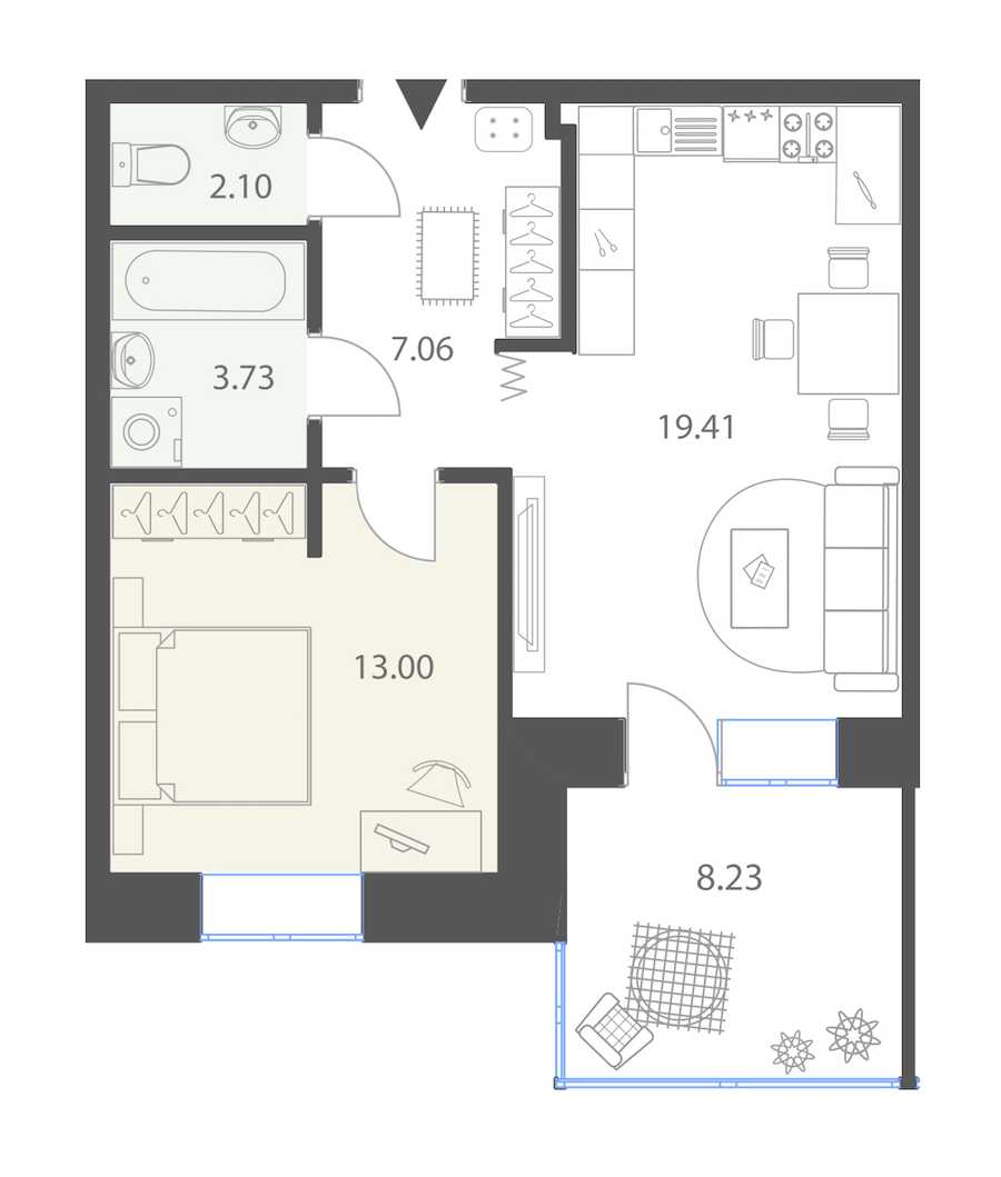 Однокомнатная квартира в : площадь 47.77 м2 , этаж: 1 – купить в Санкт-Петербурге